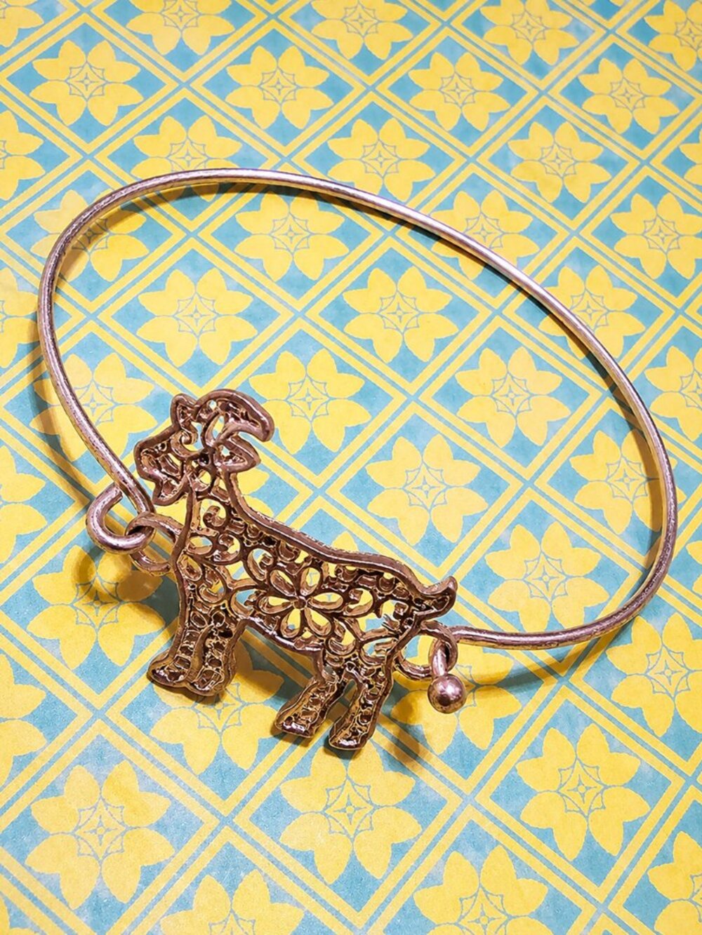 Bracelet. Silver Goat. Floral Filigree. NWT.